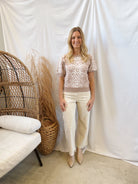Latte Spotted Sweater-Short Sleeve Tops-ENTRO-The Silo Boutique, Women's Fashion Boutique Located in Warren and Grand Forks North Dakota