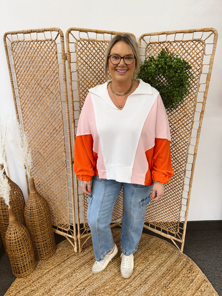 Bucketlist Oversized Contrast Pullover Top-Pinky-Sweatshirts-bucketlist-The Silo Boutique, Women's Fashion Boutique Located in Warren and Grand Forks North Dakota