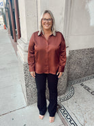 Lysse Auburn Kristin Stitched Satin Shirt-top-lysse-The Silo Boutique, Women's Fashion Boutique Located in Warren and Grand Forks North Dakota