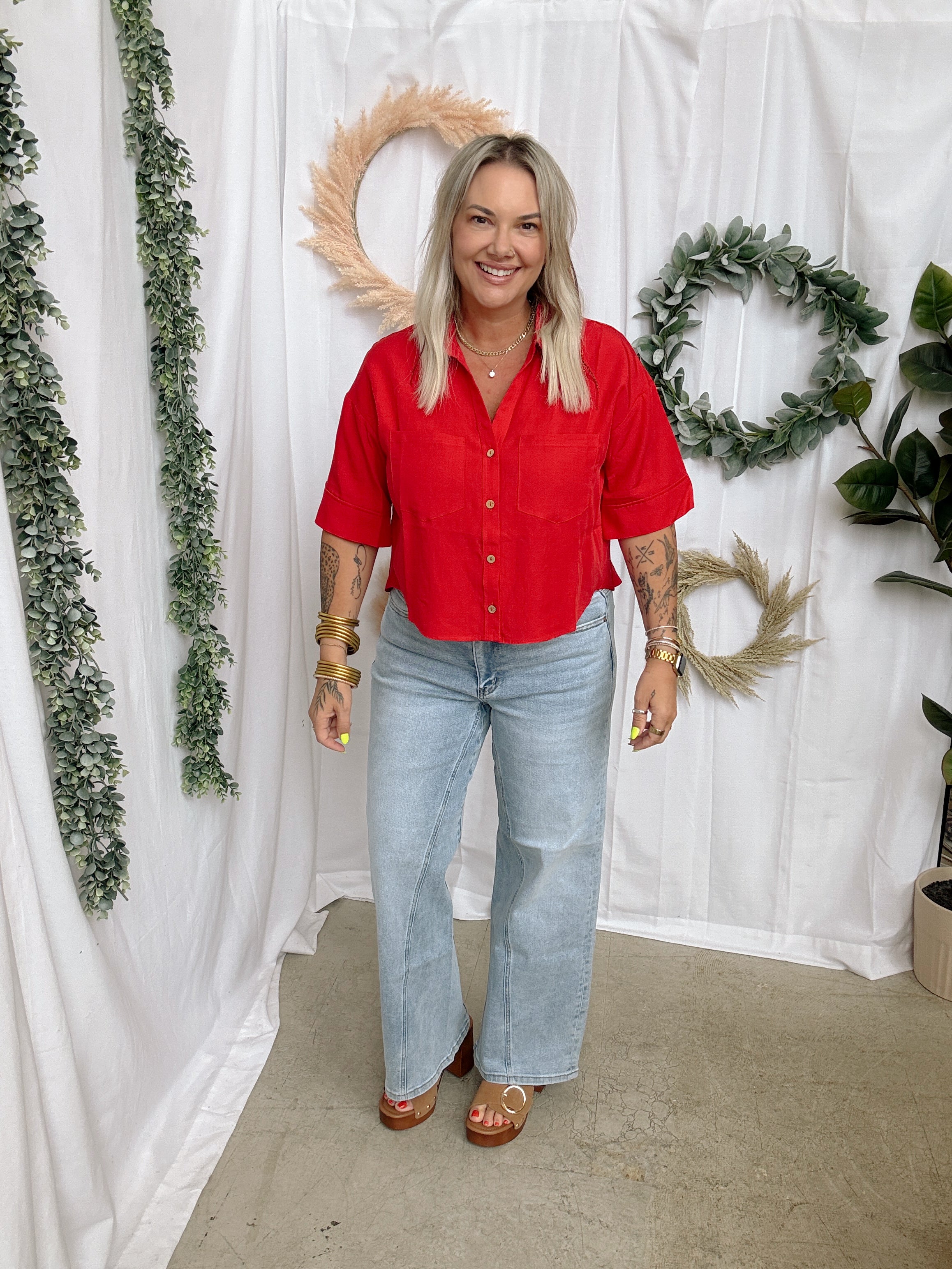 Free Moving Short Sleeve Top-Red-Short Sleeve Tops-hyfve-The Silo Boutique, Women's Fashion Boutique Located in Warren and Grand Forks North Dakota