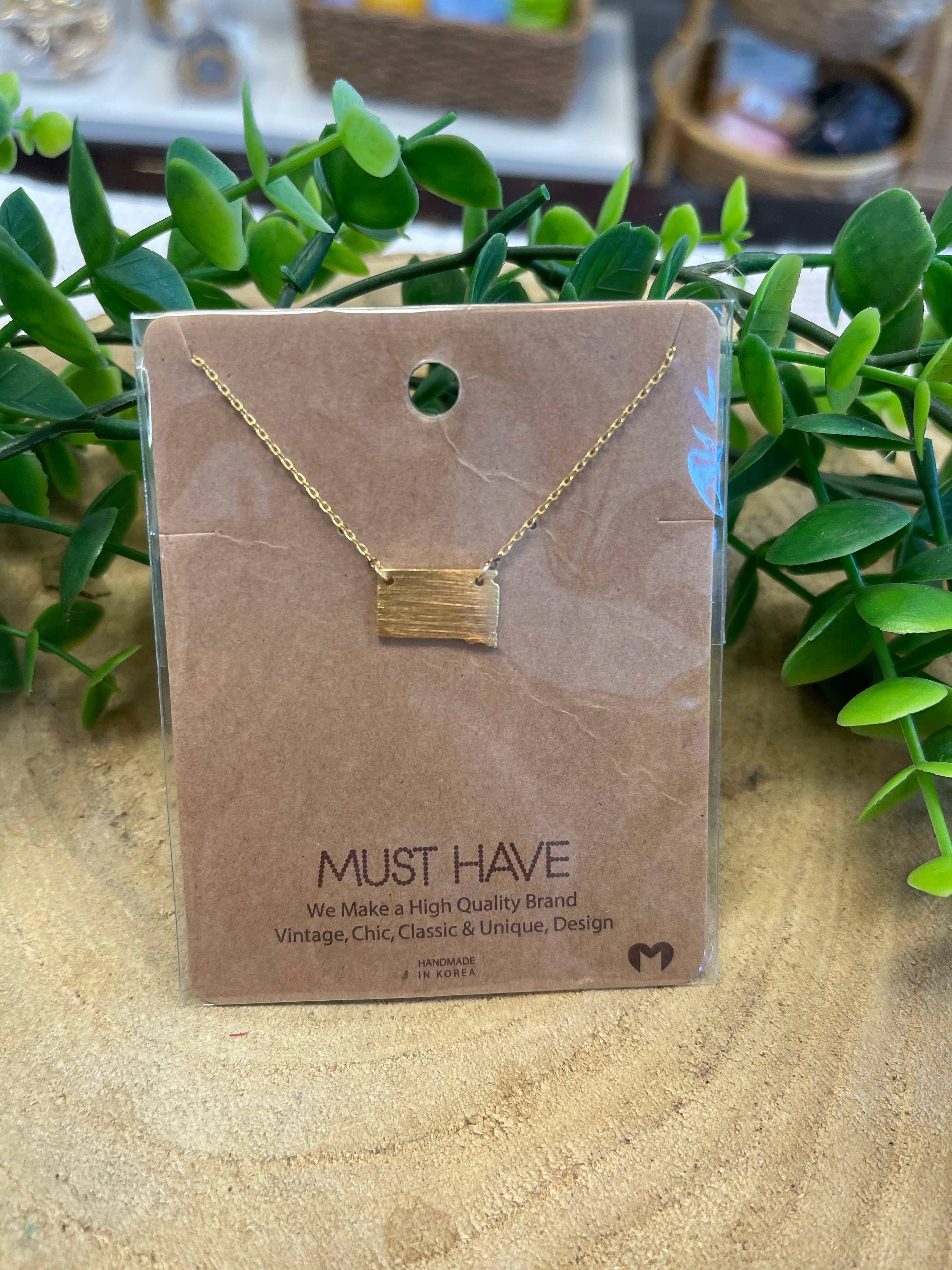 Gold North Dakota Necklace-Necklaces-Fame-The Silo Boutique, Women's Fashion Boutique Located in Warren and Grand Forks North Dakota