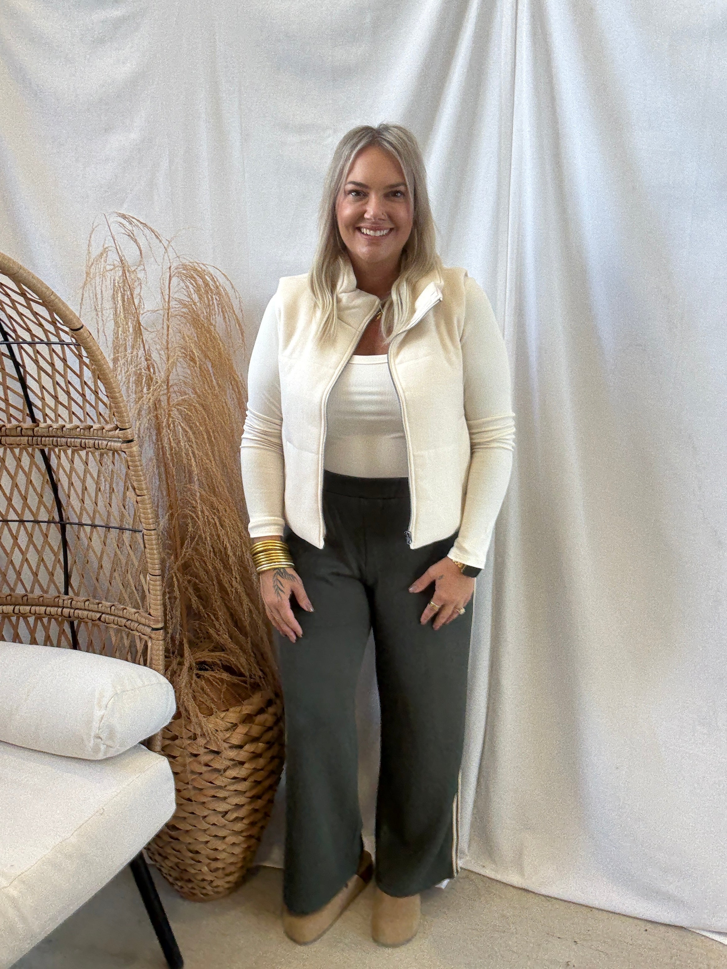 Oatmeal Soft Ribbed Puff Vest-Vests-be cool-The Silo Boutique, Women's Fashion Boutique Located in Warren and Grand Forks North Dakota