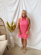 Mock Neck Lace Dress-Pink-Dresses-Umgee-The Silo Boutique, Women's Fashion Boutique Located in Warren and Grand Forks North Dakota