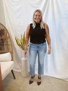 Mica Metallic Blue Crop Jeans-Jeans-mica-The Silo Boutique, Women's Fashion Boutique Located in Warren and Grand Forks North Dakota
