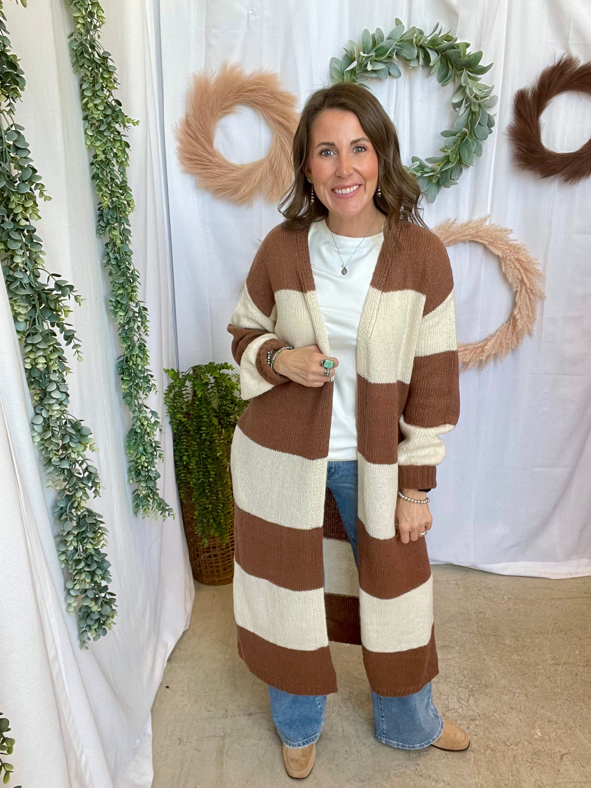 Kori Stripe Cardigan-Brown-Cardigans-forte-The Silo Boutique, Women's Fashion Boutique Located in Warren and Grand Forks North Dakota
