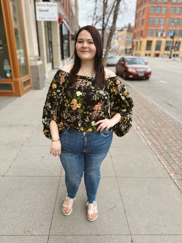 Night Bloom Off The Shoulder Top-Short Sleeve Tops-sugarlips-The Silo Boutique, Women's Fashion Boutique Located in Warren and Grand Forks North Dakota