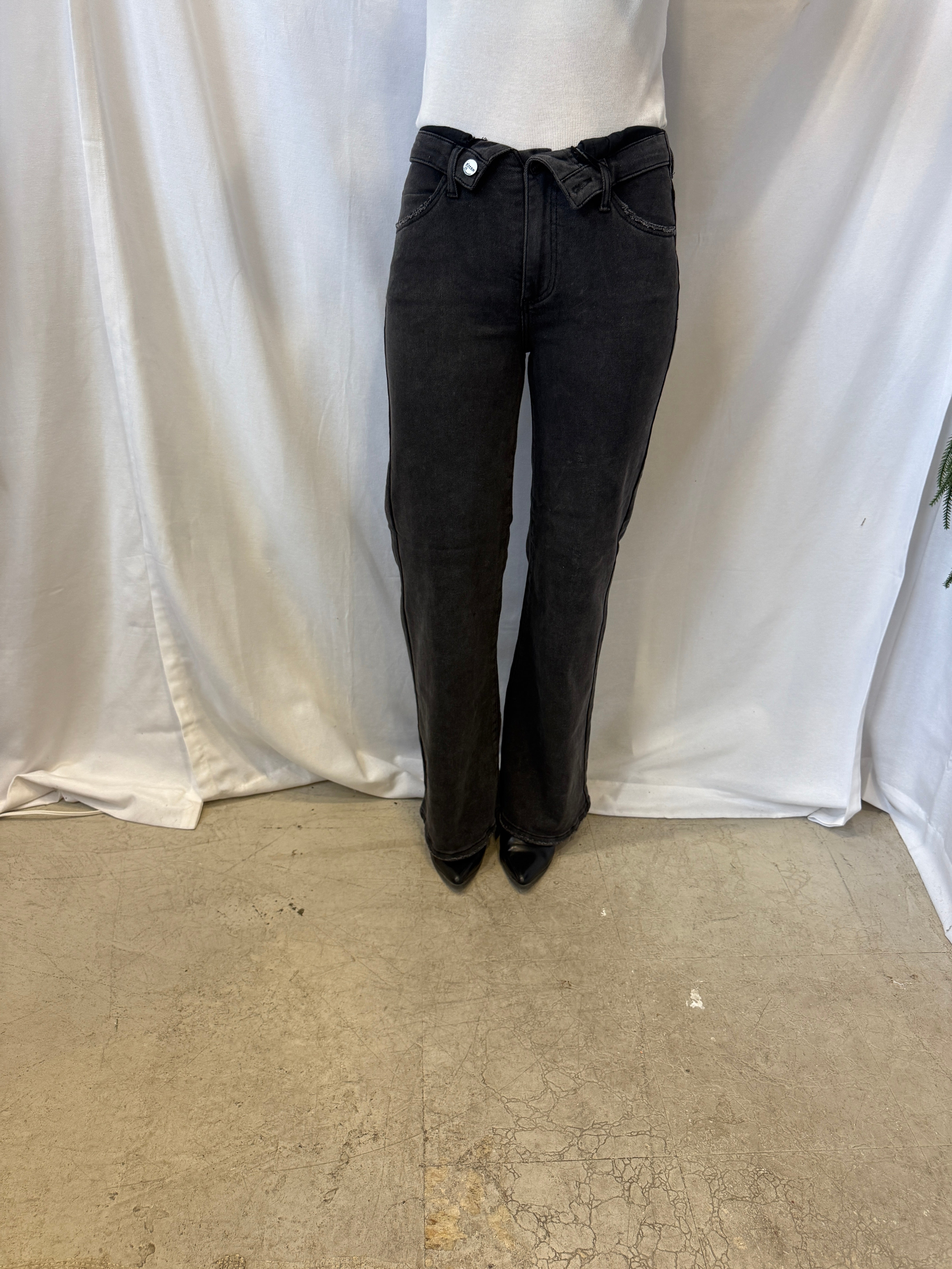 Risen Black Fold Over Waist Jeans-Jeans-risen-The Silo Boutique, Women's Fashion Boutique Located in Warren and Grand Forks North Dakota