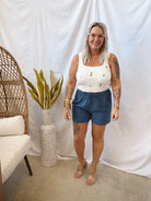Paper Bag Shorts-Blue-Shorts-staccato-The Silo Boutique, Women's Fashion Boutique Located in Warren and Grand Forks North Dakota