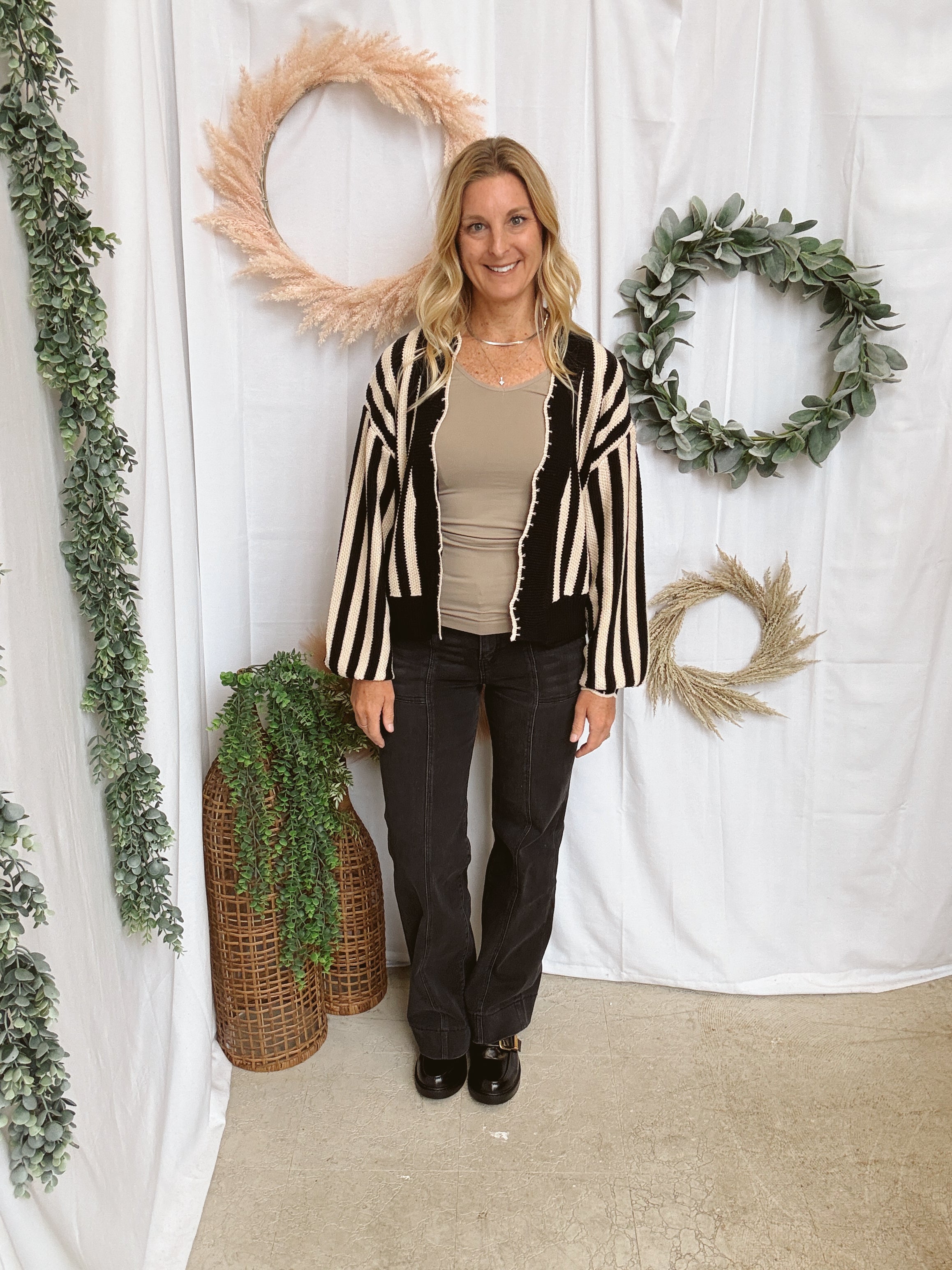 Betsey Black Striped Cardigan-Cardigans-eesome-The Silo Boutique, Women's Fashion Boutique Located in Warren and Grand Forks North Dakota