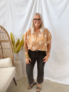 Cappuccino Embroidered Top-Short Sleeve Tops-eesome-The Silo Boutique, Women's Fashion Boutique Located in Warren and Grand Forks North Dakota