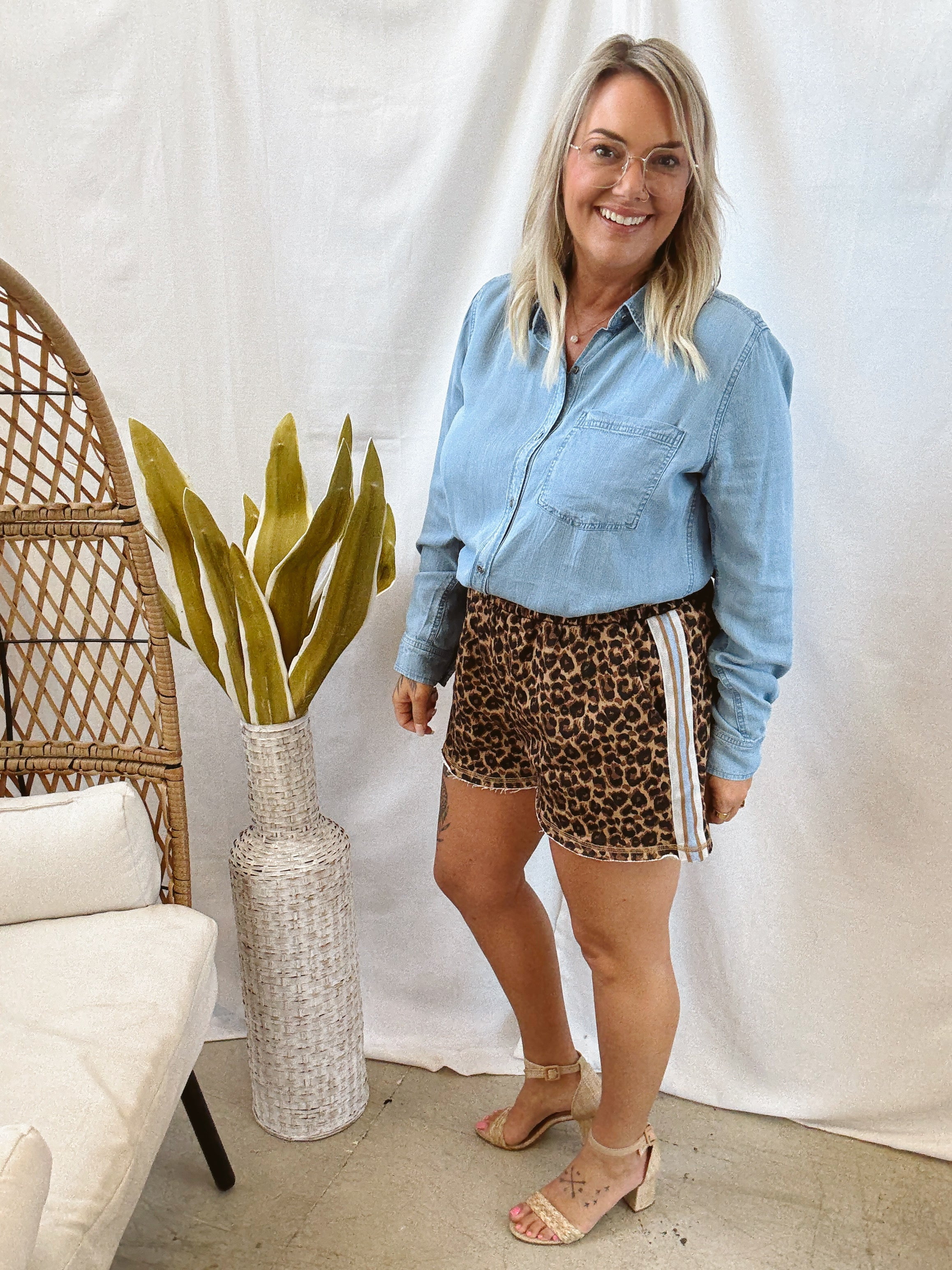 Side Tape Leopard Shorts-Final Sale-Shorts-anniewear-The Silo Boutique, Women's Fashion Boutique Located in Warren and Grand Forks North Dakota