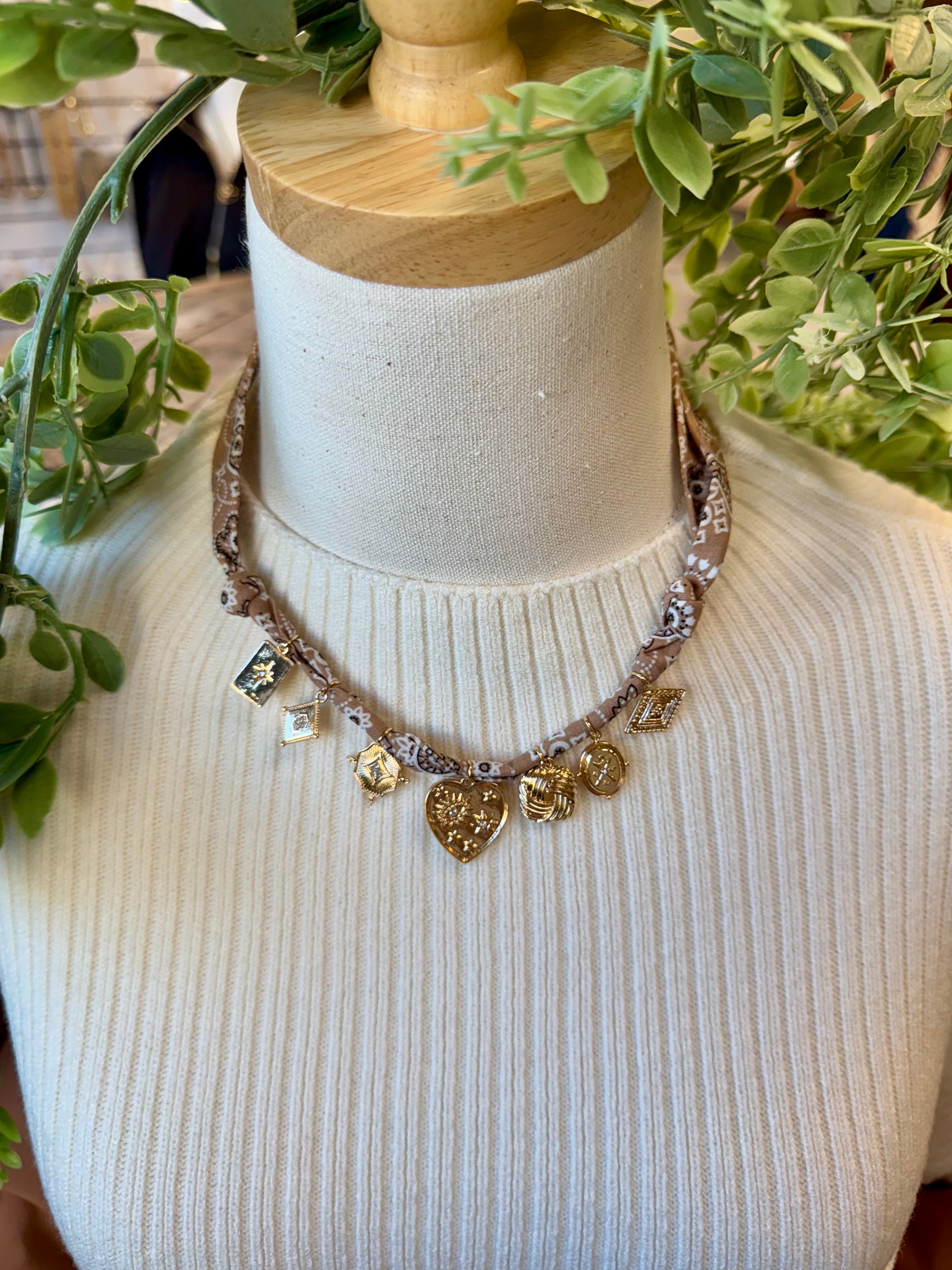 Tan Bandana Necklace-Necklaces-kenze-The Silo Boutique, Women's Fashion Boutique Located in Warren and Grand Forks North Dakota