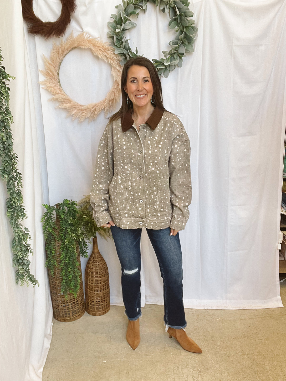 Mocha Bami Denim Jacket-Coats & Jackets-very j-The Silo Boutique, Women's Fashion Boutique Located in Warren and Grand Forks North Dakota