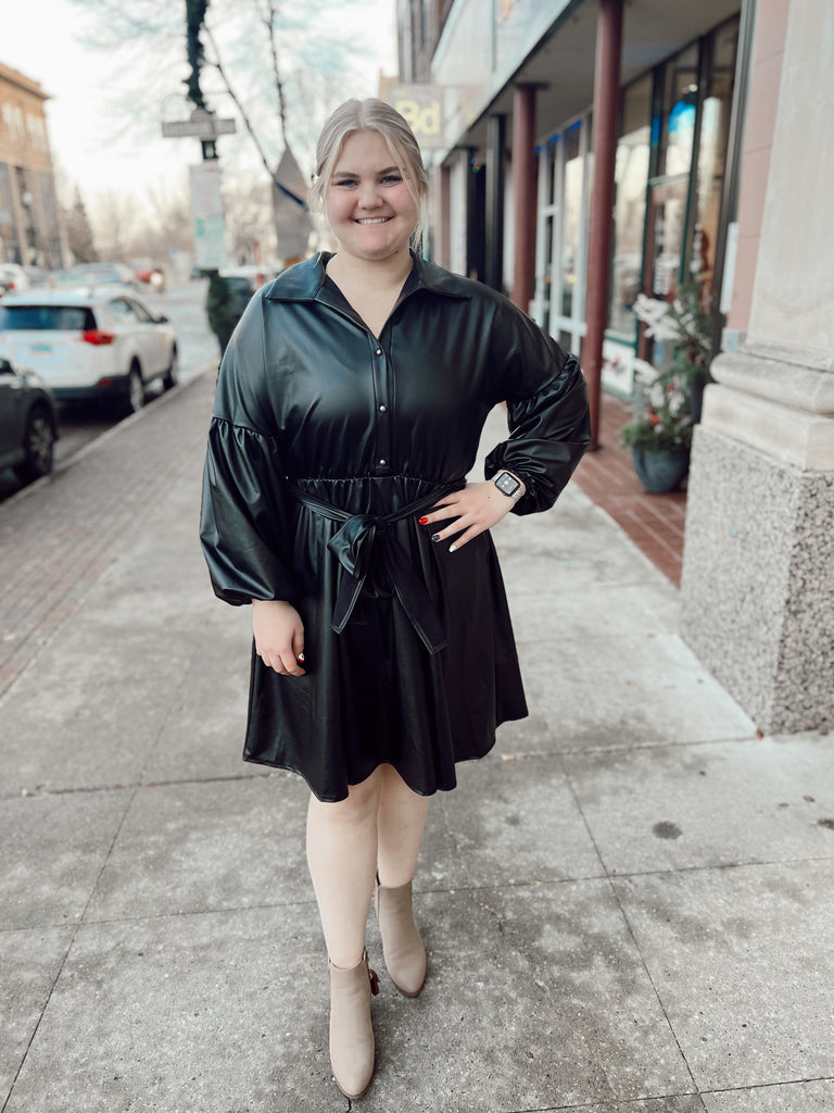 Black Leather Belted Dress-Dresses-destash-The Silo Boutique, Women's Fashion Boutique Located in Warren and Grand Forks North Dakota