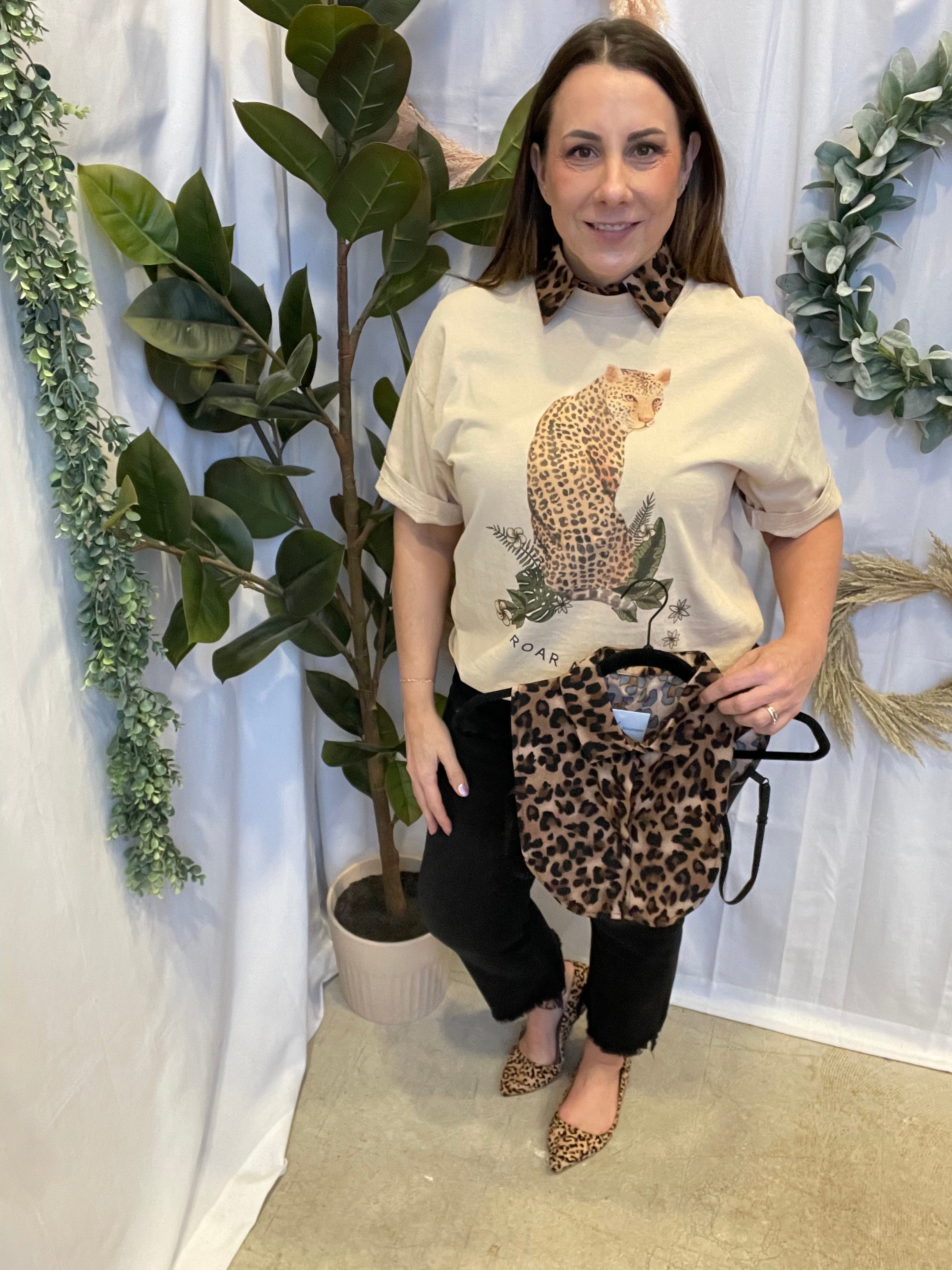 Corporate Collar-Leopard-Short Sleeve Tops-Summer Tees-The Silo Boutique, Women's Fashion Boutique Located in Warren and Grand Forks North Dakota