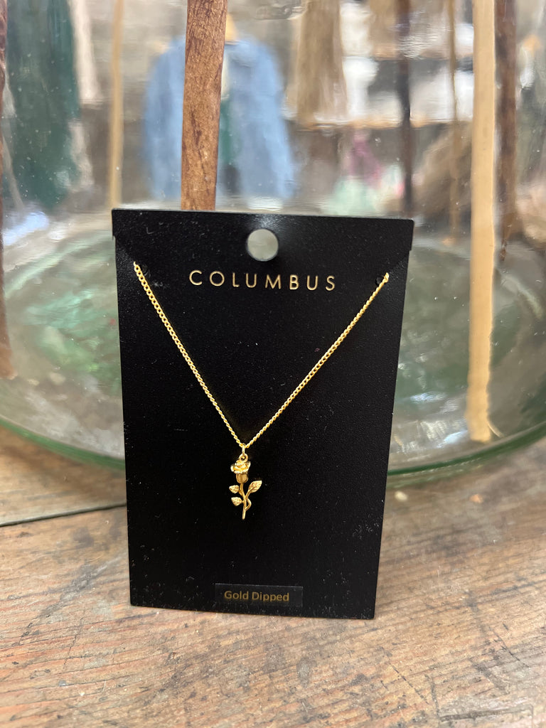 Columbus Gold Dipped Rose Necklace-Necklaces-Fame-The Silo Boutique, Women's Fashion Boutique Located in Warren and Grand Forks North Dakota
