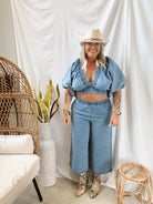 Crop Smocked Denim Top-Final Sale-Short Sleeve Tops-bucketlist-The Silo Boutique, Women's Fashion Boutique Located in Warren and Grand Forks North Dakota