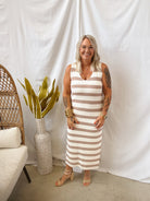 Ivory and Taupe Striped Dress-Dresses-stacatto-The Silo Boutique, Women's Fashion Boutique Located in Warren and Grand Forks North Dakota