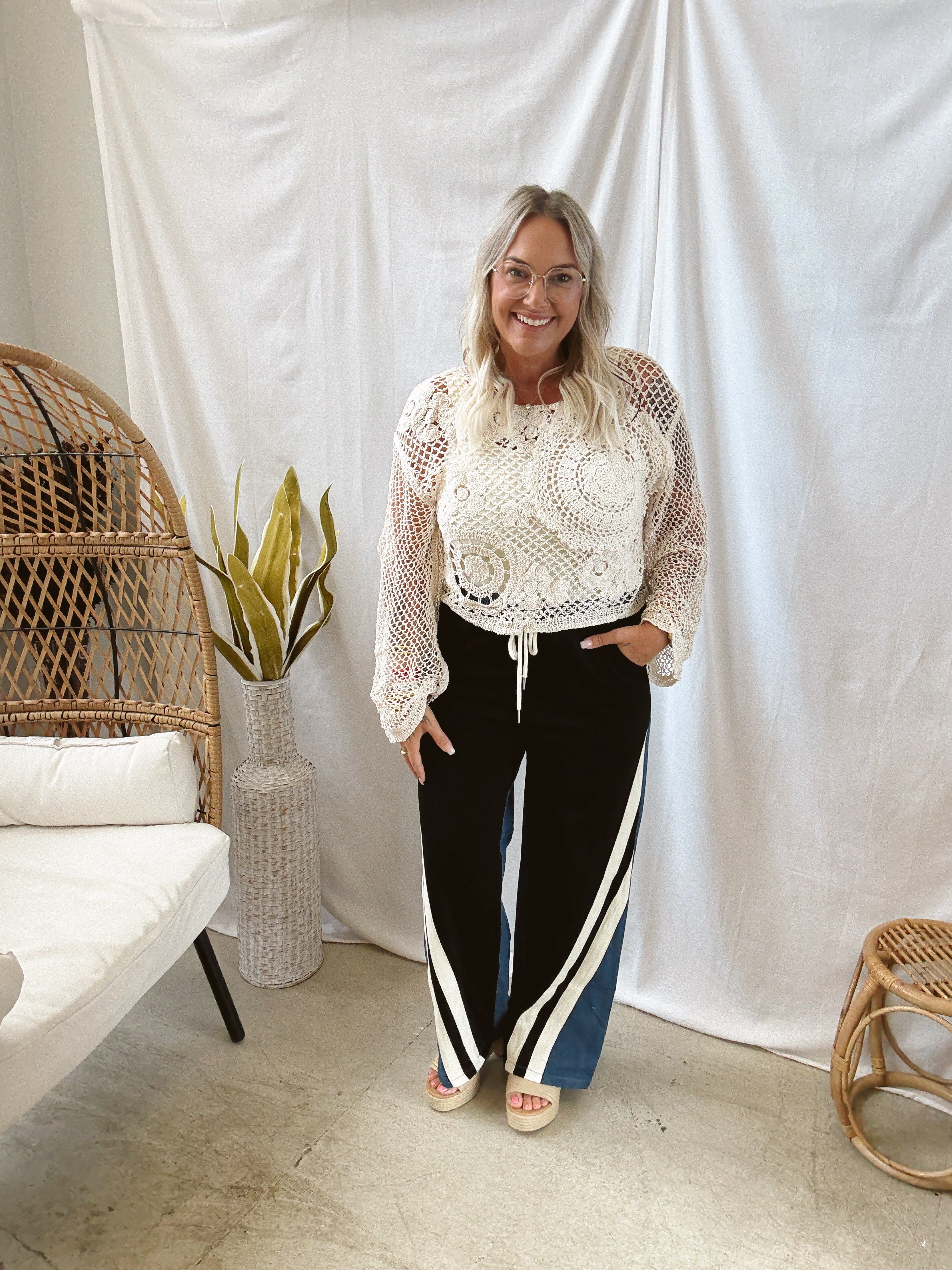 Black with Denim Mix Pants-Jeans-very j-The Silo Boutique, Women's Fashion Boutique Located in Warren and Grand Forks North Dakota