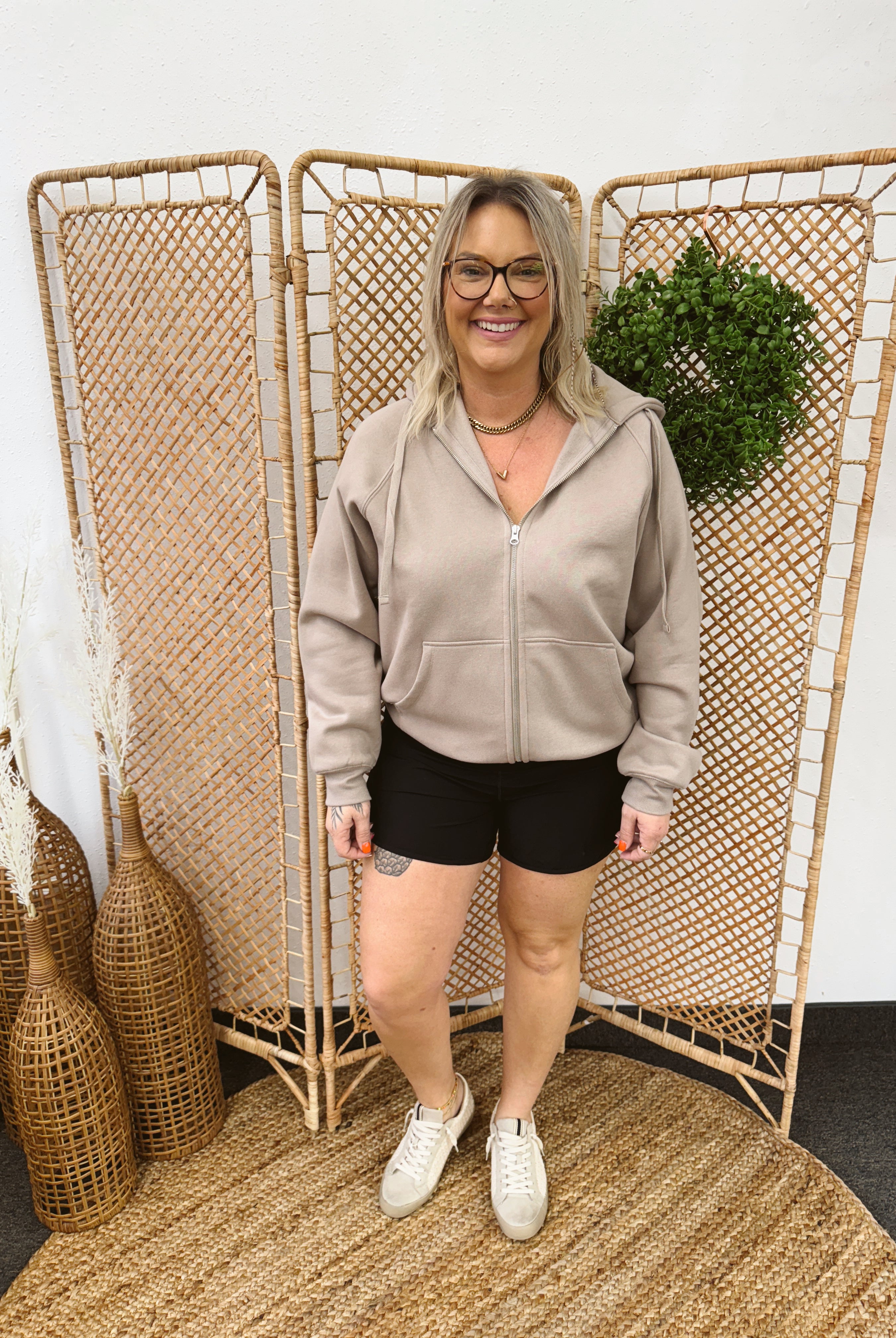 Rae Mode Taupe Zip Up Sweatshirt-Sweatshirts-rae mode-The Silo Boutique, Women's Fashion Boutique Located in Warren and Grand Forks North Dakota