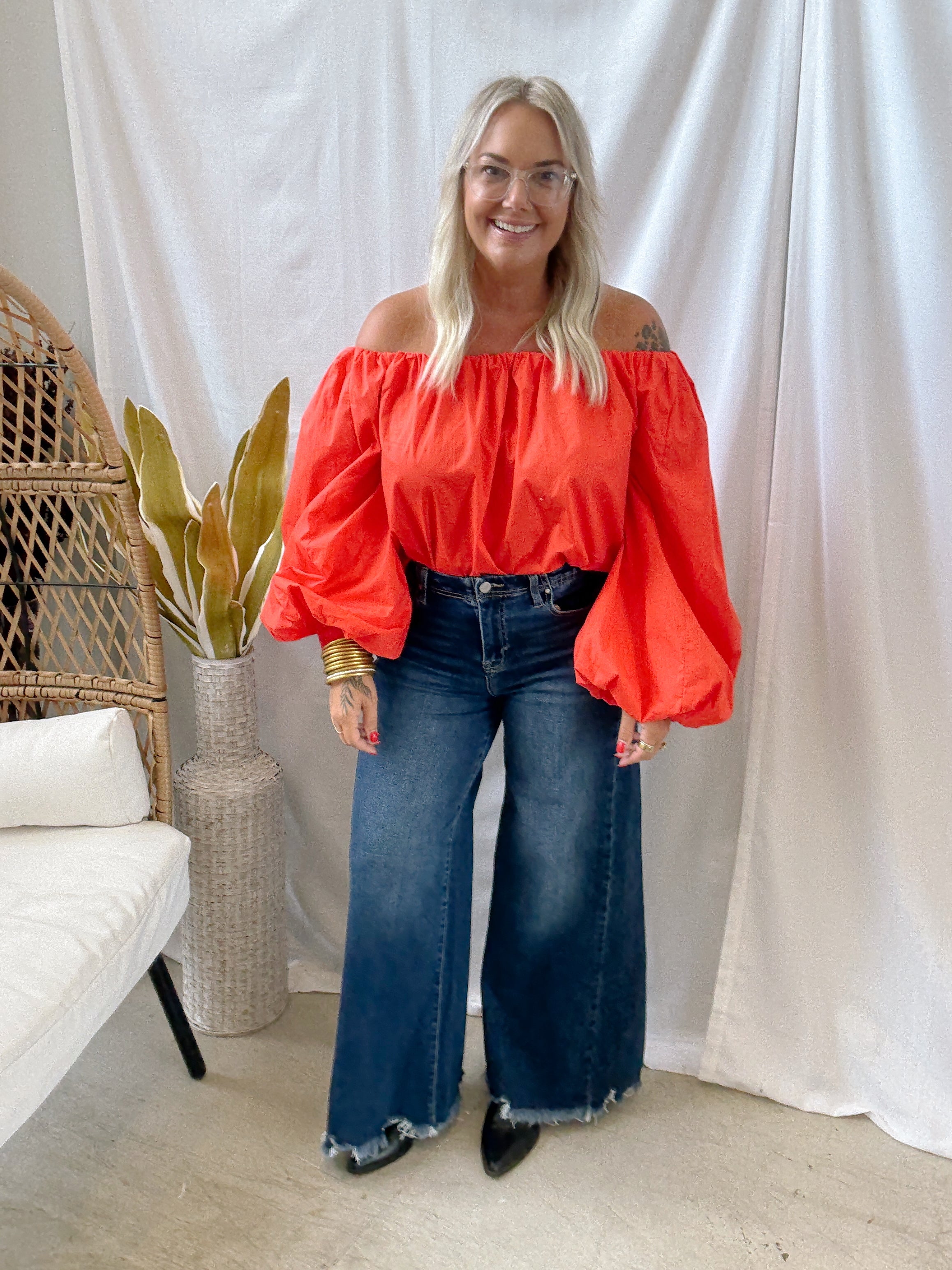 Feeling Fine Off The Shoulder Top-Red-Long Sleeve Tops-hyfve-The Silo Boutique, Women's Fashion Boutique Located in Warren and Grand Forks North Dakota