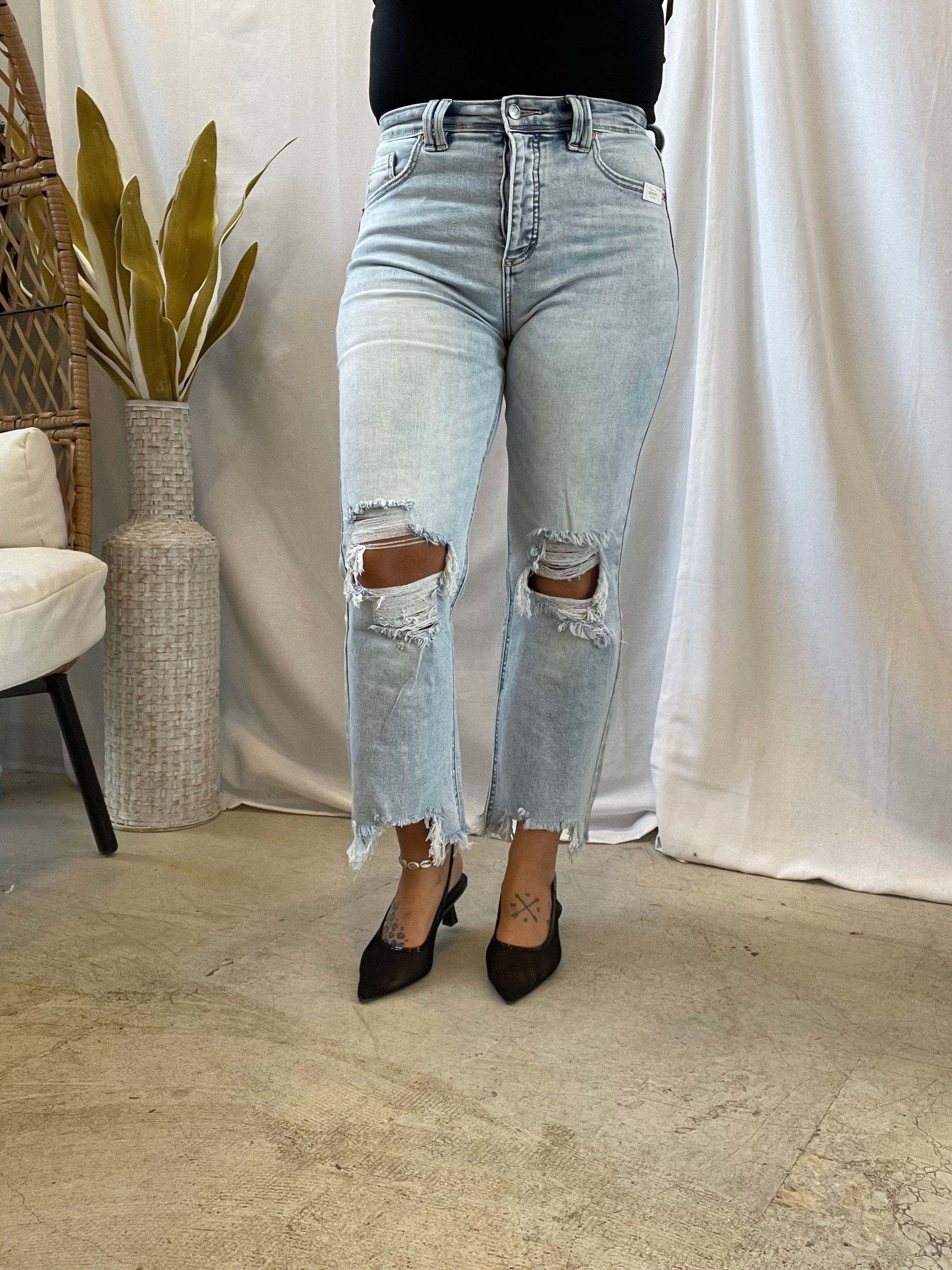 Artemis Vintage Light Stone Wash Destructed Jean-Jeans-Artemis Vintage-The Silo Boutique, Women's Fashion Boutique Located in Warren and Grand Forks North Dakota