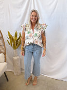 Floral and Trim Short Sleeve Top-Short Sleeve Tops-ENTRO-The Silo Boutique, Women's Fashion Boutique Located in Warren and Grand Forks North Dakota