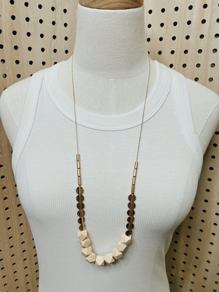 Ivory Block Bead Long Necklace-Necklaces-Fame-The Silo Boutique, Women's Fashion Boutique Located in Warren and Grand Forks North Dakota