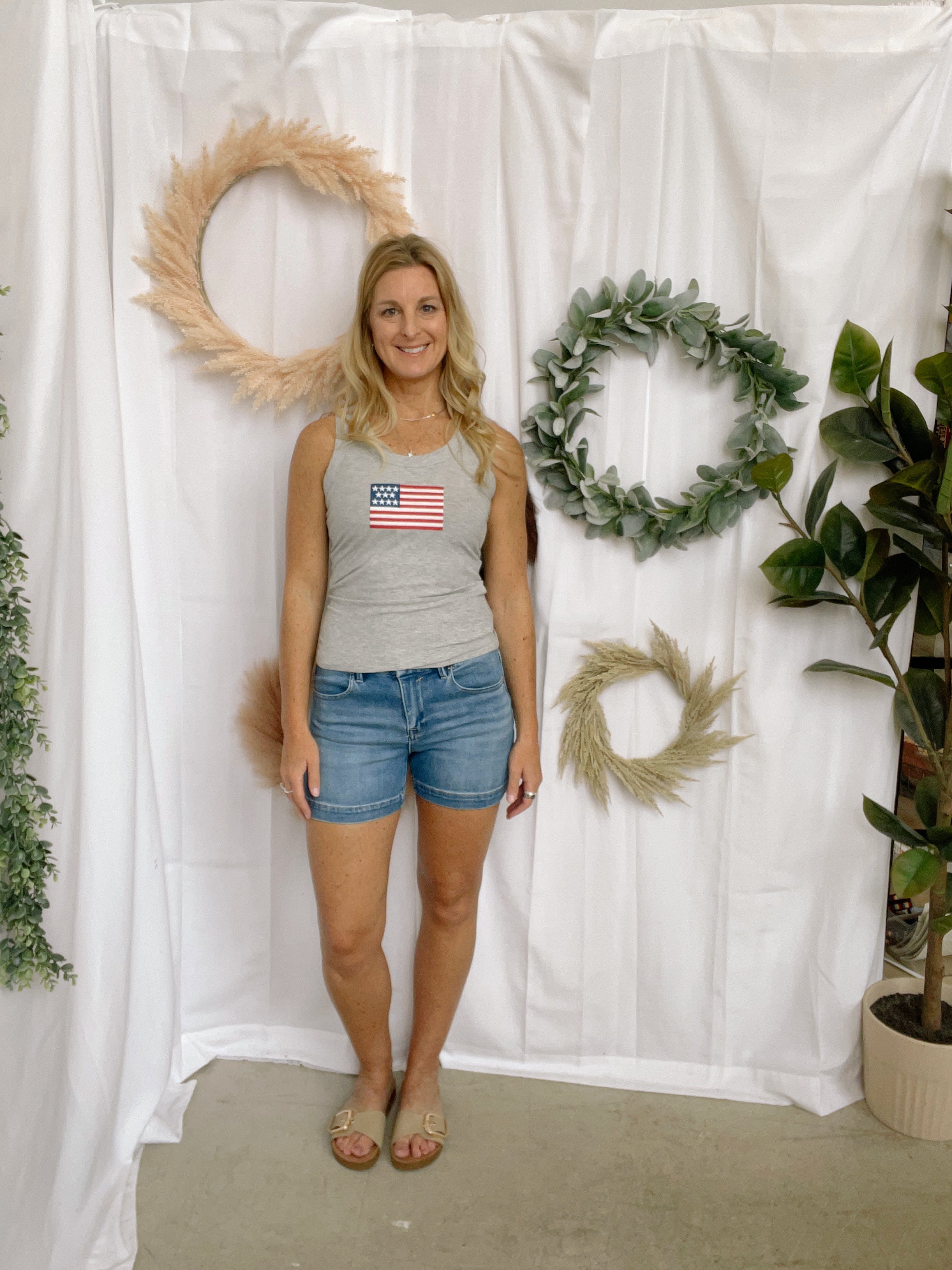 Zen Ribbled Flag Tank Top-Grey-Tank Tops-Zenana-The Silo Boutique, Women's Fashion Boutique Located in Warren and Grand Forks North Dakota
