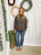 Nikki Mock Neck Sweatshirt-Brown/Blue-sweashirts-hyfve-The Silo Boutique, Women's Fashion Boutique Located in Warren and Grand Forks North Dakota