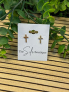Mary Cross Stud Earrings - Gold-Earrings-Dallas Market-The Silo Boutique, Women's Fashion Boutique Located in Warren and Grand Forks North Dakota
