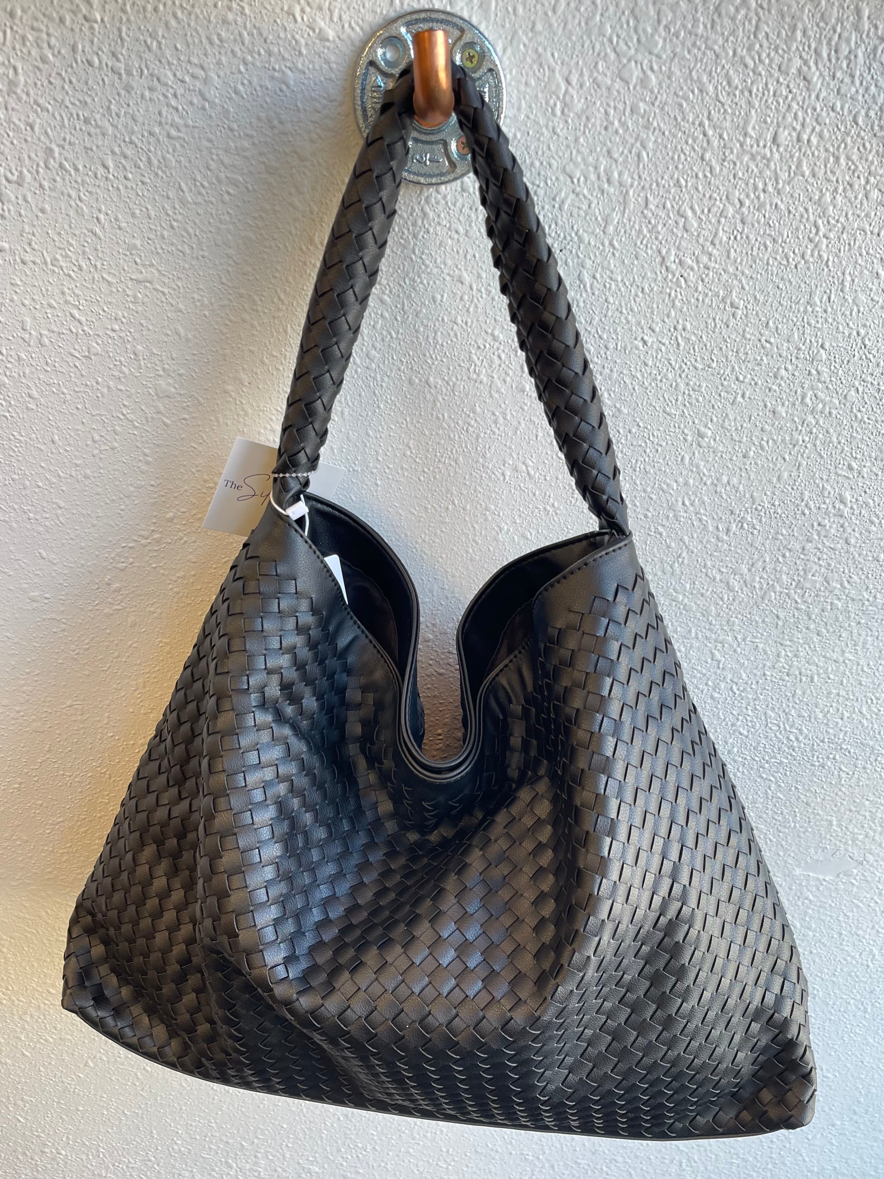 Leather Basket Weave Tote Purse