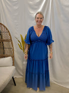V Neck Tiered Dress-Royal-Final Sale-Dresses-she and sky-The Silo Boutique, Women's Fashion Boutique Located in Warren and Grand Forks North Dakota