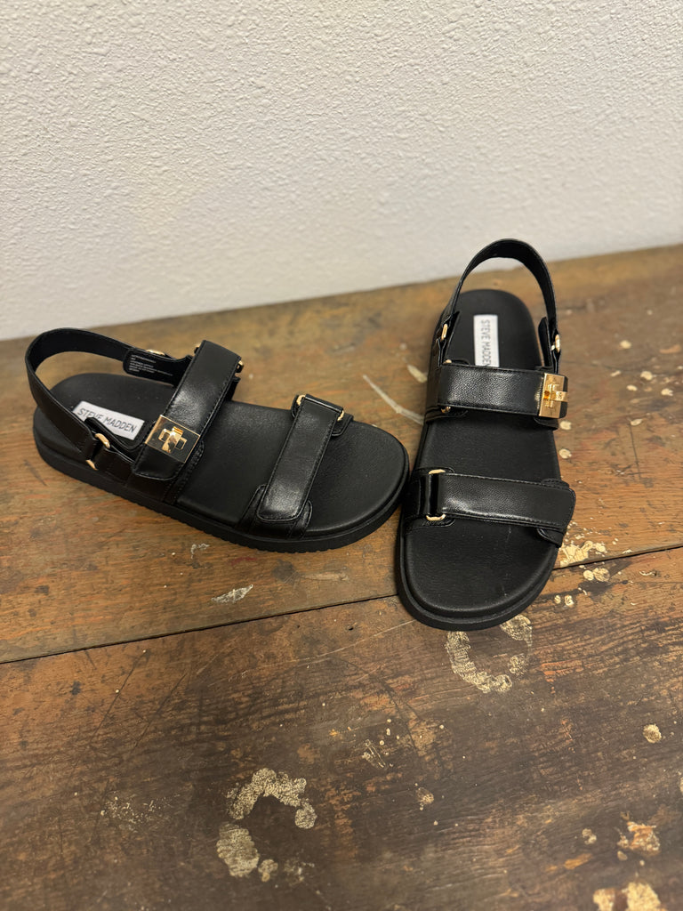 Steve Madden Mona Black Leather Sandal-Sandals-steve madden-The Silo Boutique, Women's Fashion Boutique Located in Warren and Grand Forks North Dakota