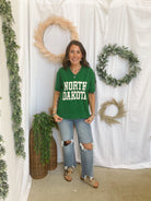 North Dakota V Neck Short Sleeve Sweater-Sweaters-weekender-The Silo Boutique, Women's Fashion Boutique Located in Warren and Grand Forks North Dakota