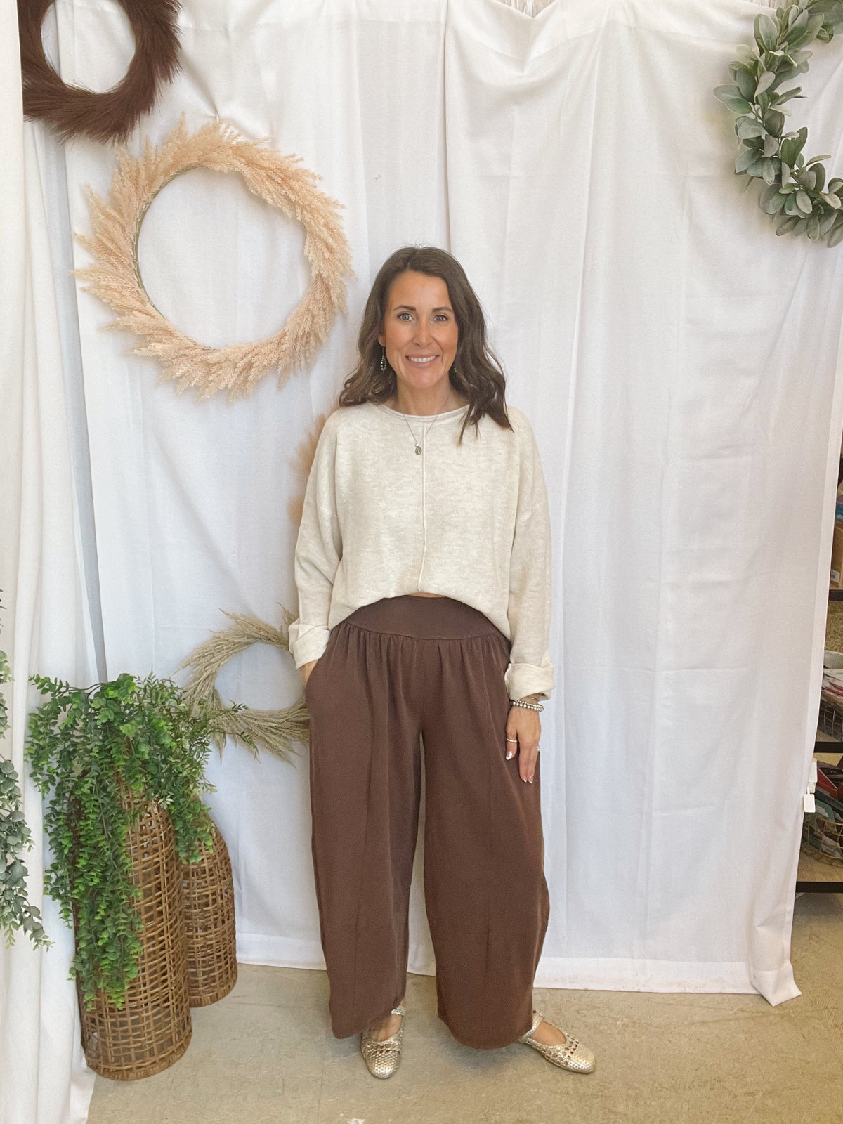 Easy Mineral Washed Pants-Brown-Pants-eesome-The Silo Boutique, Women's Fashion Boutique Located in Warren and Grand Forks North Dakota