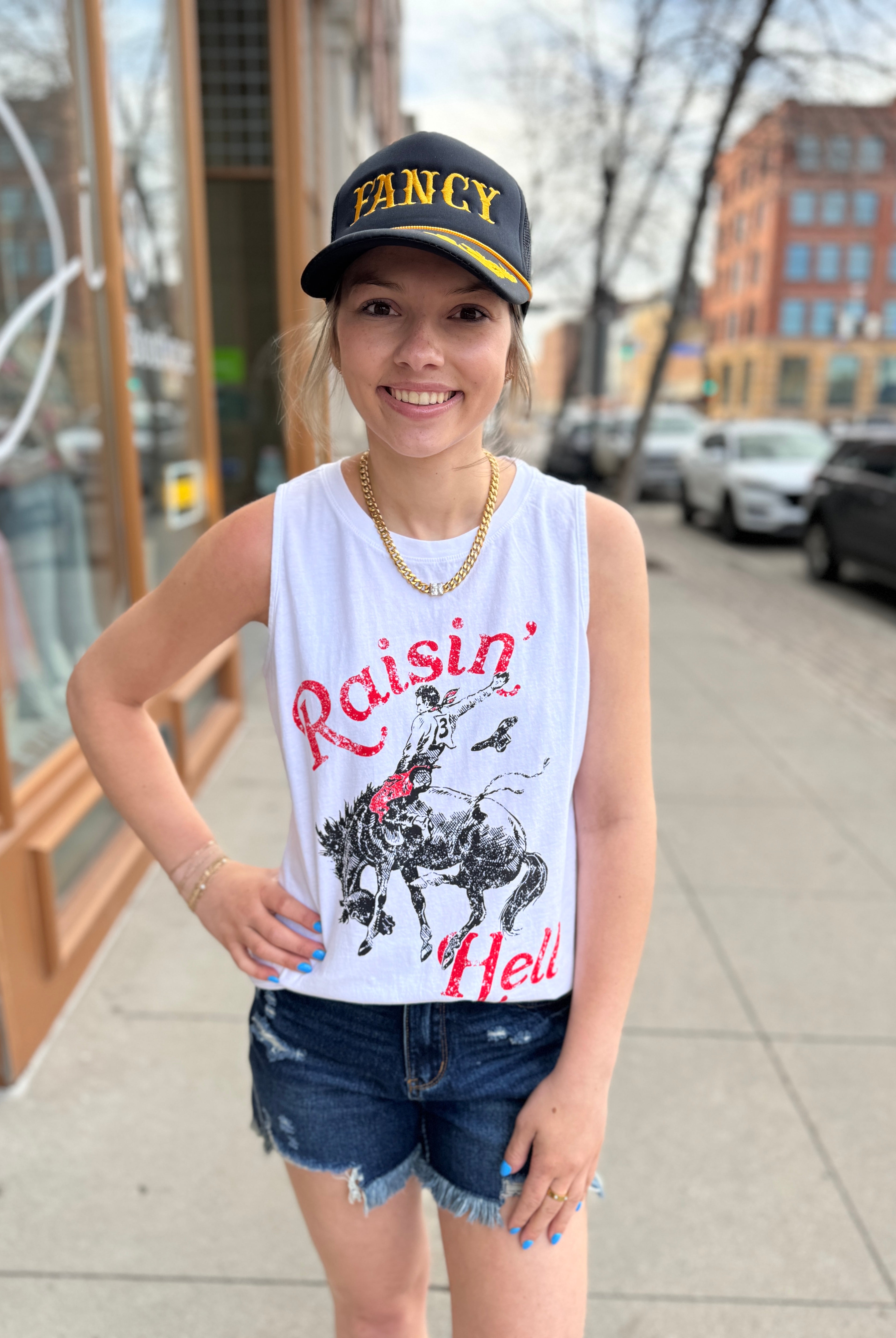 Raisin’ Hell White Tank Top-Tank Tops-destash-The Silo Boutique, Women's Fashion Boutique Located in Warren and Grand Forks North Dakota