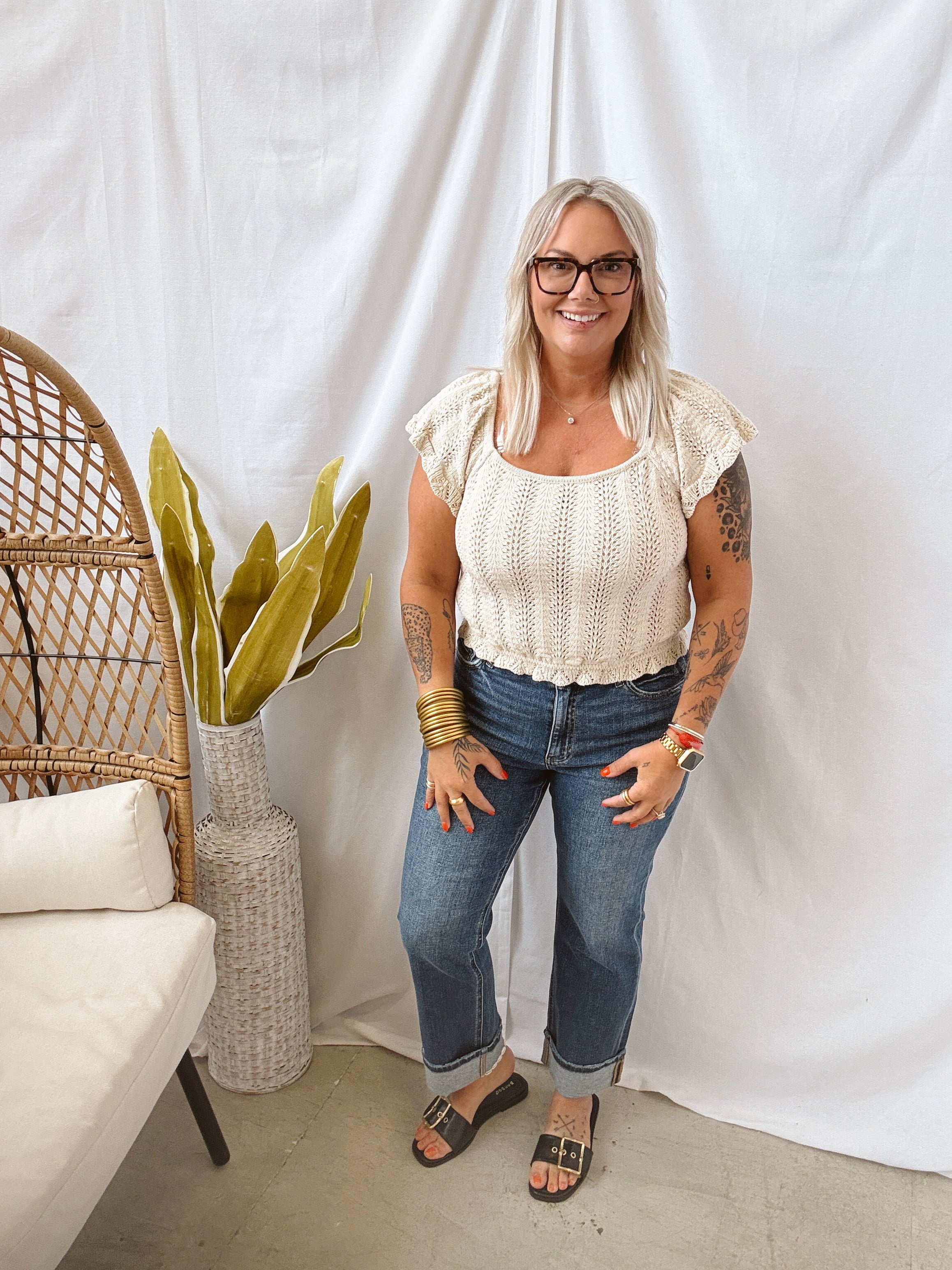 Crochet Flutter Top-Short Sleeve Tops-hem and thread-The Silo Boutique, Women's Fashion Boutique Located in Warren and Grand Forks North Dakota