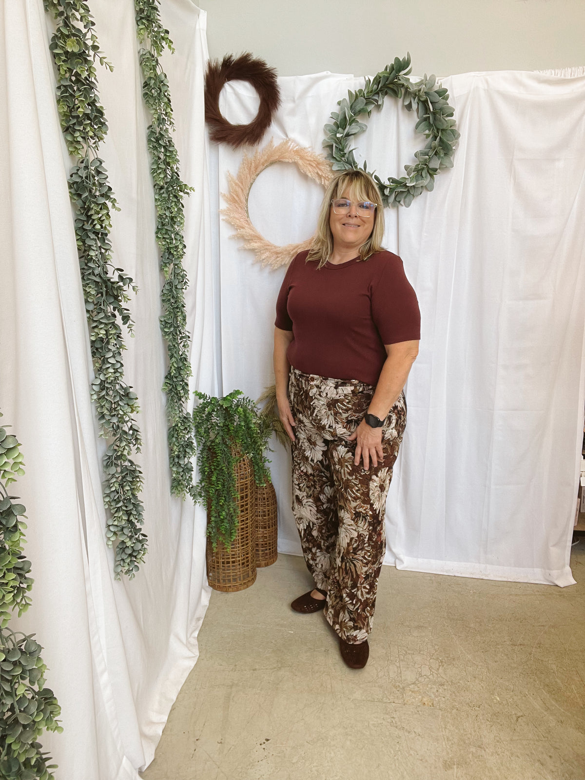 Dani Tapestry Brown Barrel Pants-Jeans-davi dani-The Silo Boutique, Women's Fashion Boutique Located in Warren and Grand Forks North Dakota