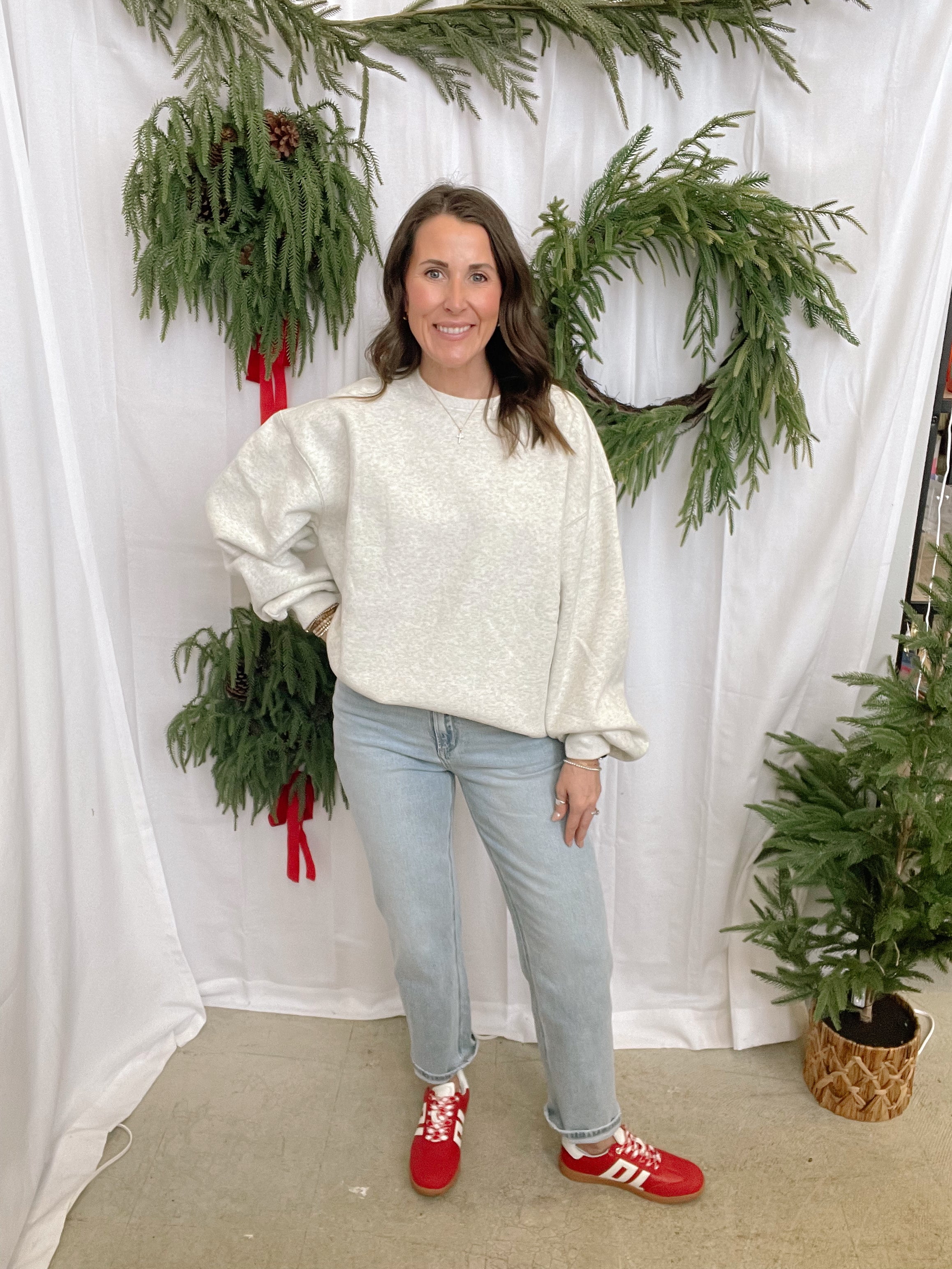 Heather Crew Sweatshirt-Sweatshirts-tictoc-The Silo Boutique, Women's Fashion Boutique Located in Warren and Grand Forks North Dakota