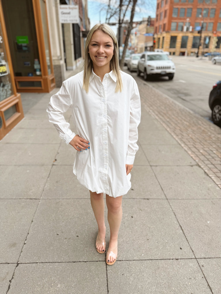 No Business White Button Up Dress-Dresses-en Creme-The Silo Boutique, Women's Fashion Boutique Located in Warren and Grand Forks North Dakota