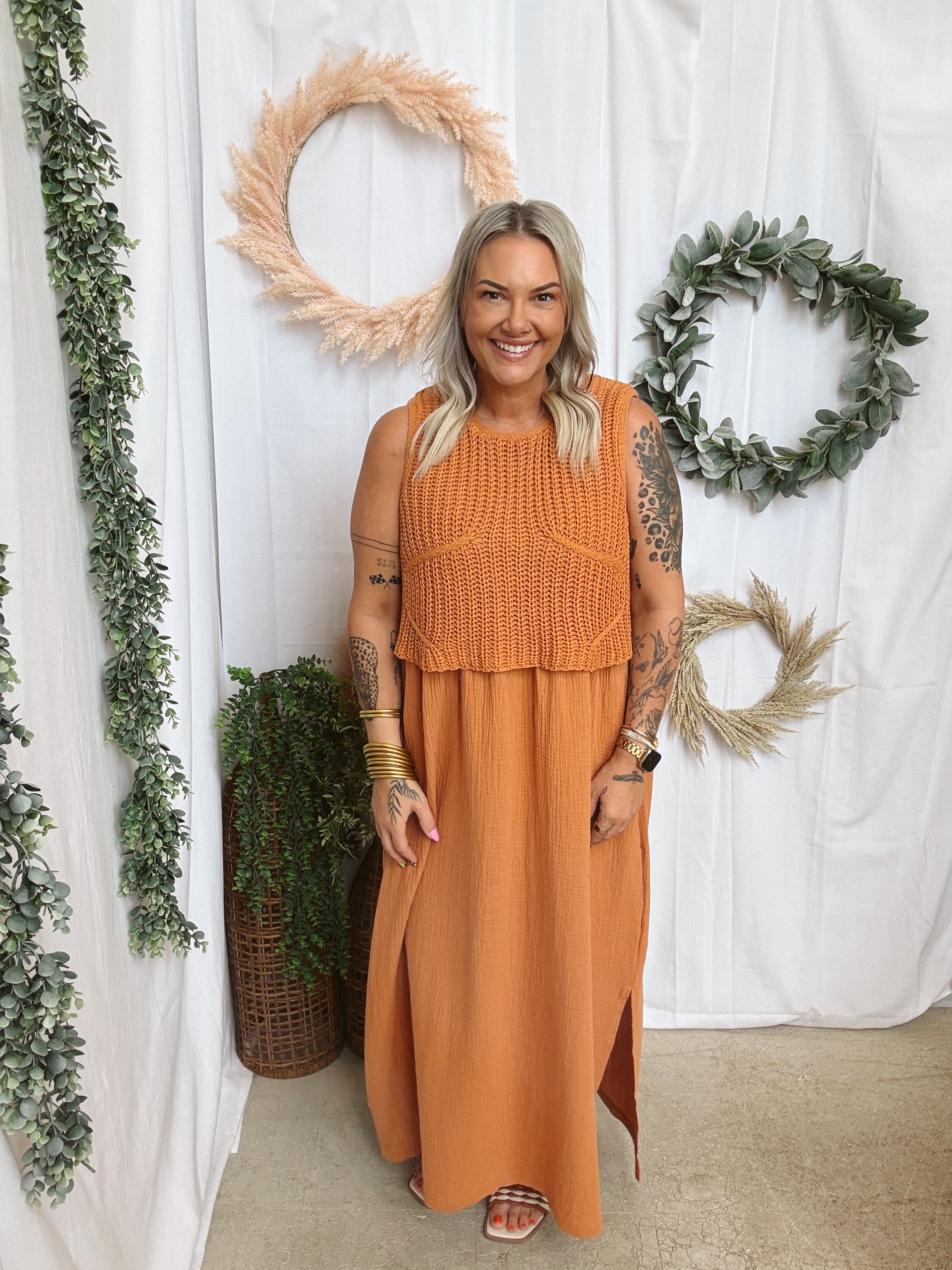 Braylee Sweater Layered Dress-Rust-Jumpsuits & Rompers-by together-The Silo Boutique, Women's Fashion Boutique Located in Warren and Grand Forks North Dakota