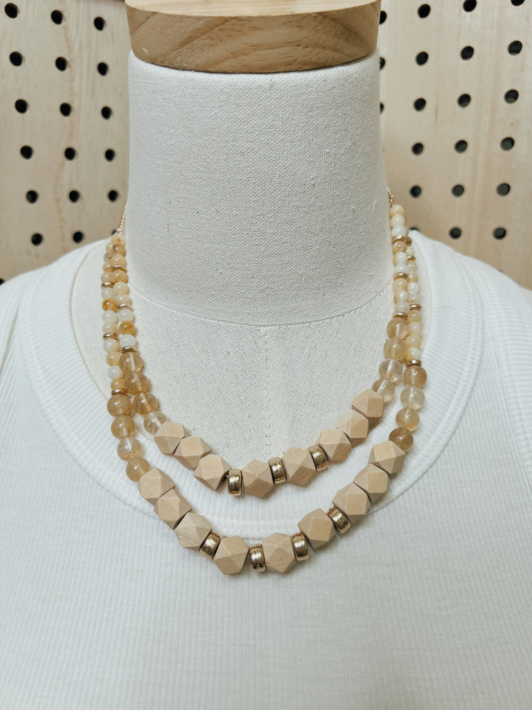 Natural Bead Layered Necklace-Necklaces-fame-The Silo Boutique, Women's Fashion Boutique Located in Warren and Grand Forks North Dakota