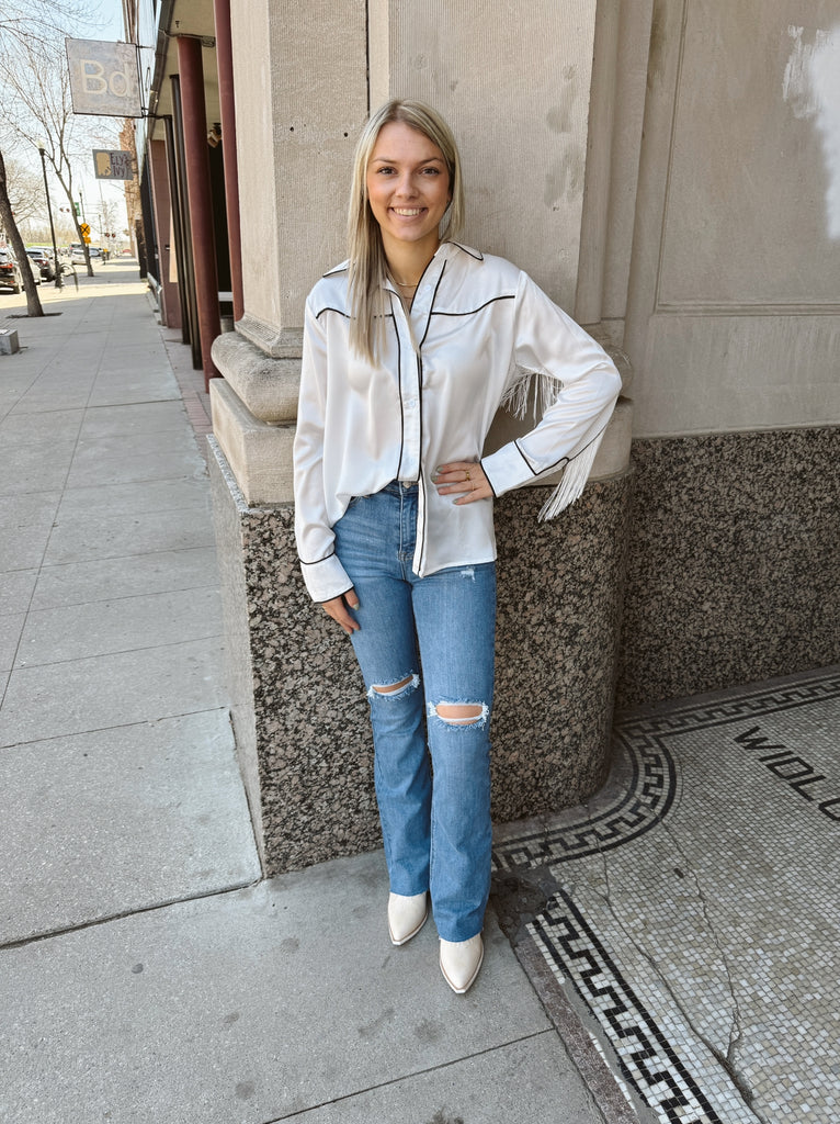 Ready for the Rodeo Top-White-Long Sleeve Tops-blue B-The Silo Boutique, Women's Fashion Boutique Located in Warren and Grand Forks North Dakota