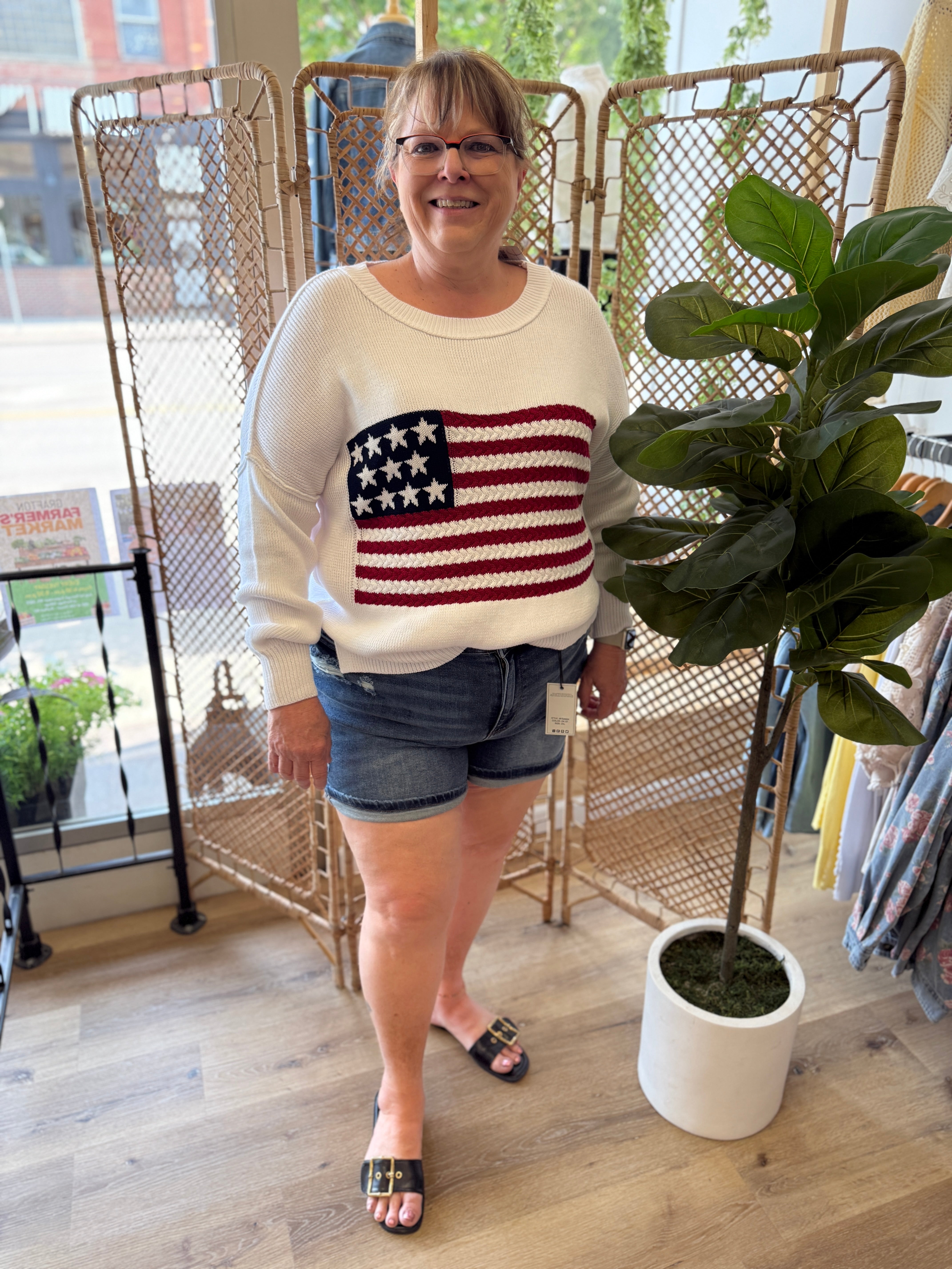 Ivory Knit Flag Sweater-Sweaters-miracle-The Silo Boutique, Women's Fashion Boutique Located in Warren and Grand Forks North Dakota