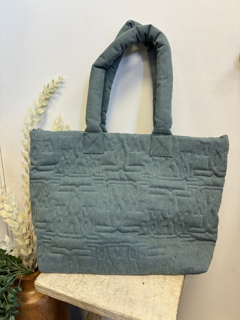 Quilted Denim Tote Shoulder Purse-Purses-Fame-The Silo Boutique, Women's Fashion Boutique Located in Warren and Grand Forks North Dakota