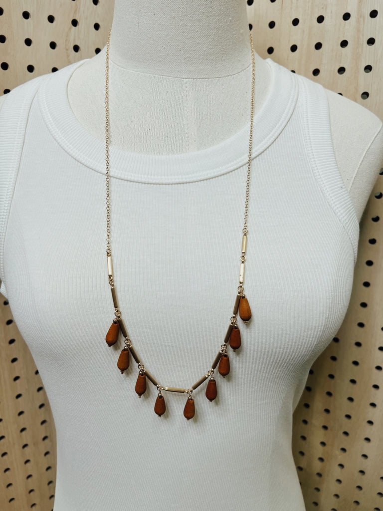 Brown Bead Drop Necklace-Necklaces-fame-The Silo Boutique, Women's Fashion Boutique Located in Warren and Grand Forks North Dakota