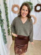 Annie V Neck Sweater-Ash Brown-Sweaters-hyfve-The Silo Boutique, Women's Fashion Boutique Located in Warren and Grand Forks North Dakota