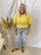 Knitted Flower Motif Sweater-Yellow-Short Sleeve Tops-oddi-The Silo Boutique, Women's Fashion Boutique Located in Warren and Grand Forks North Dakota