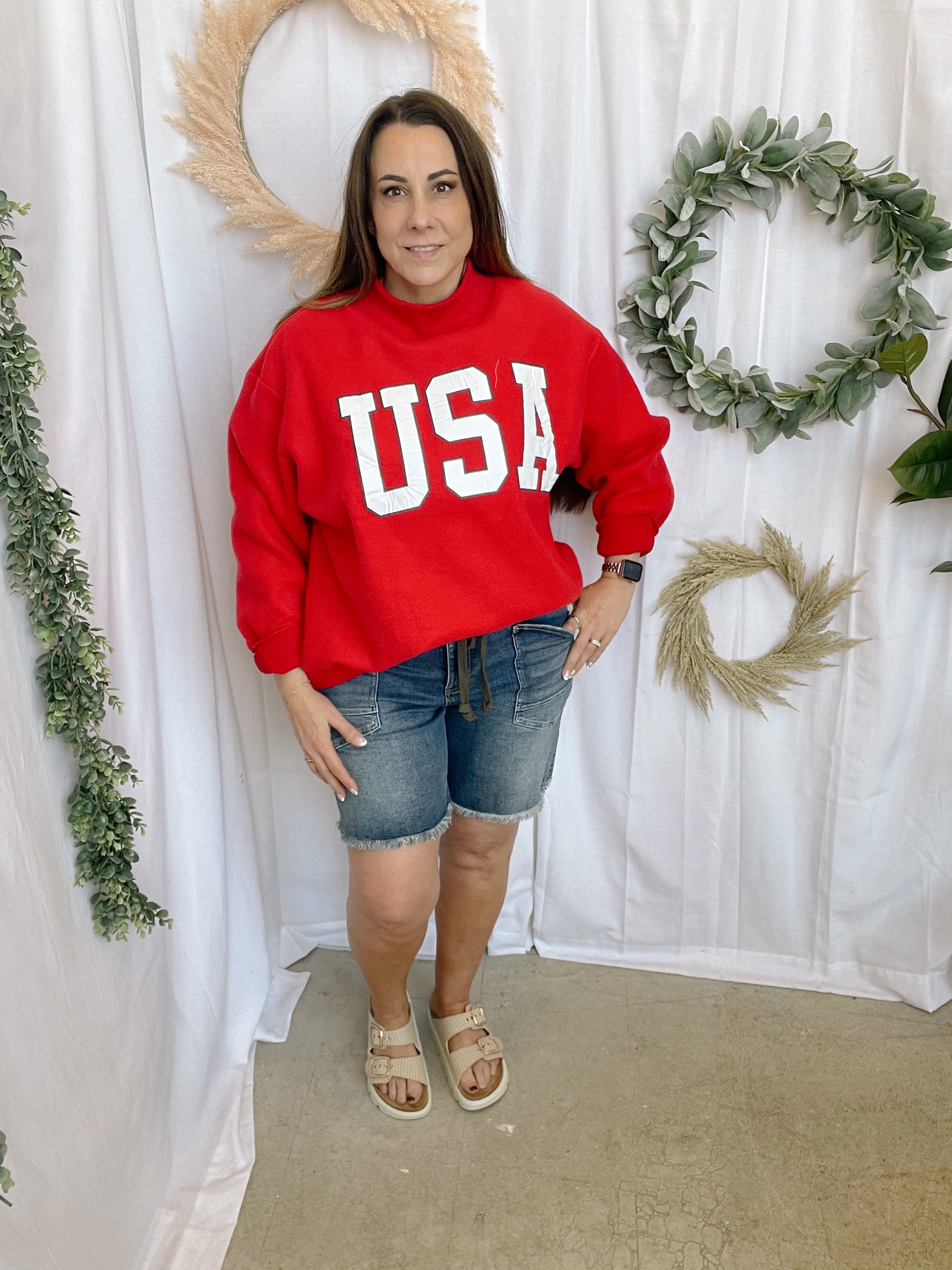 Bucketlist Flag/USA Reversible Sweatshirt-Red-Sweatshirts-bucketlist-The Silo Boutique, Women's Fashion Boutique Located in Warren and Grand Forks North Dakota